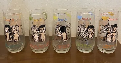 Set Of 5 Vintage ”Love Is..  Drinking Glasses Kim Casali 1975 Los Angeles Times • £28.91