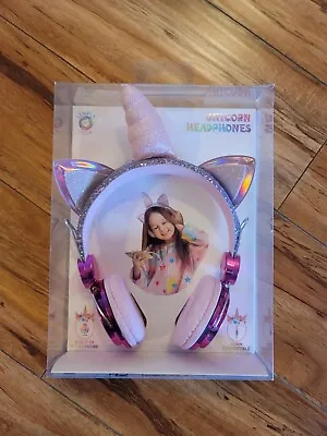 New Kids Girls Unicorn Headphones Simply Tech 3.5mm Padded Microphone Bling PINK • $17.95