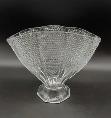 Vtg 1940's L.E. Smith Hobnail  Thousand Eye  Clear Pressed Glass Fan Vase 8.25 T • $24.99