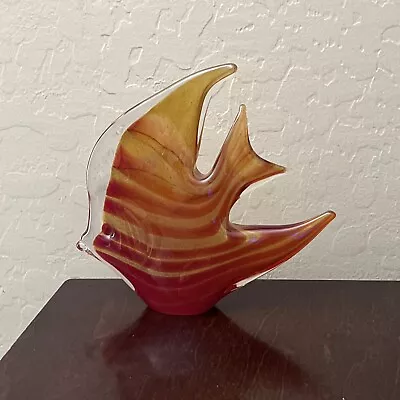 Vintage 80s Marcolin Sweden Signed Art Glass Tropical Fish Konstglas Red Yellow • $60