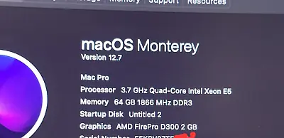 Apple Mac Pro Quad-Core Xeon E5 TURBO 3.9GHz 64GB RAM 512GB SSD 3 YEAR WARRANTY • $53