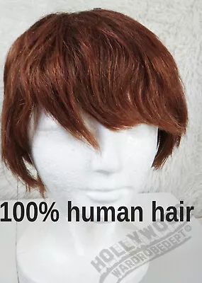 100% Human Hair RED Brown Short Straight Man Woman Unisex Emo Strawberry Medium • $84