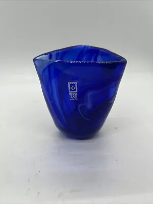 Signed Mdina Malta Cobalt Blue / White Swirl Tapered Triangle Base 3 1/2x4.38  • $29