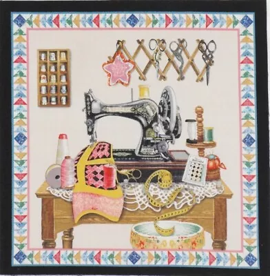 Quilter's Vintage Sewing Machine Thimble Collection Scissors Quilt Block #1BN • £2.84