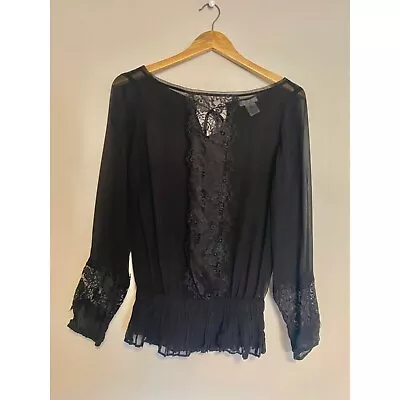 $22 • Buy Cache Silk Sheer Black Blouse Size XS