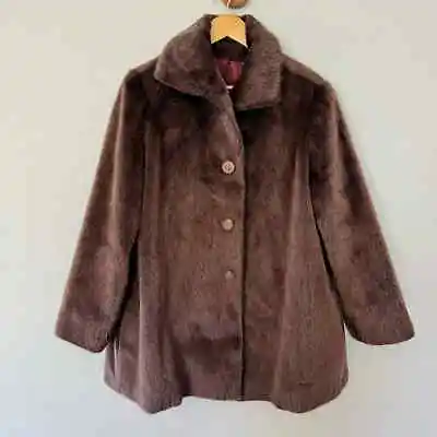 Vintage 60s-70s Faux Fur Coat Cool Brown Mod Swing Coat Big Buttons Sz M-L • $58