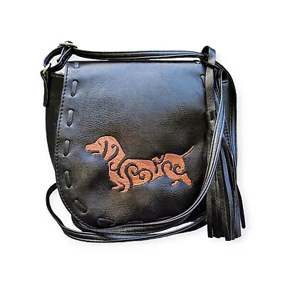 Oscars Creations Black PVC Crossbody Bag Dachshund Novelty Clean • $29.99