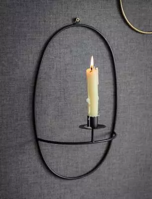 Wall Hung Candle Holder Black Metal Hanging Candlestick Sconce Curzon • £16