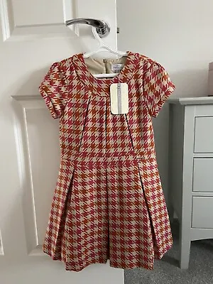 Girls Spanish Designer Mayoral Dogstooth Check Red & Orange Dress Age 6-7 BNWT • £22