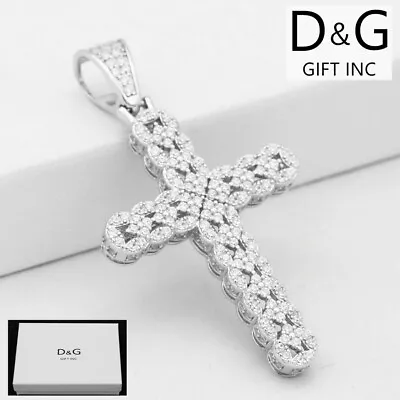 DG Men's 925 Sterling Silver 48mm.Cross Cubic Zirconia Pendant.Unisex*Box • $35.99