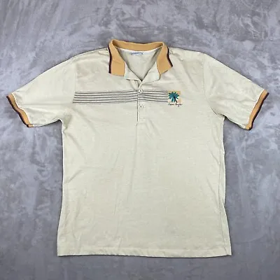 Ocean Pacific Op Polo Shirt Men XL Beige Palm Tree Print Single Stitch Vintage • $77.07