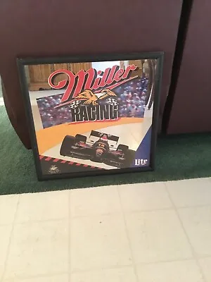 Vtg Miller Lite Indy Car Racing Beer Mirror Picture Framed 23” X 22.5” • $99.99