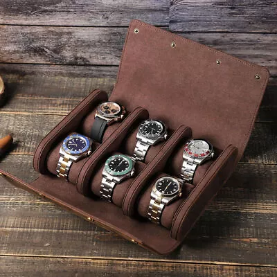 6 Slots Watch Roll Storage Box Genuine Leather Jewelry Watch Display Travel Case • $68.66