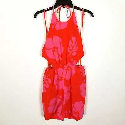 Staud Women Georgia Red Floral Romper Size 2 Red Pink Sleeveless Open Back • $59.49