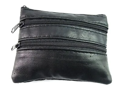 Unisex Mens Ladies Soft Black Leather Coin Pouch Purse Wallet-authentic Uk Stock • £2.89