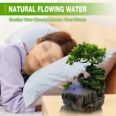 LED Rockery Fountain Waterfall Fengshui Desktop Atomizing Humidifier Indoor Desk • $34.20