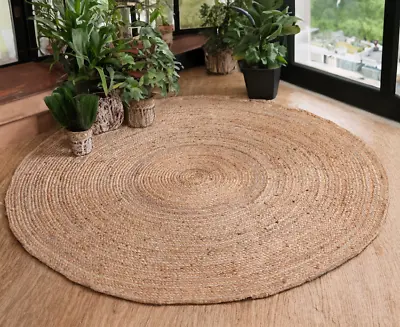 DHAKA Rustic Round Rug Hand Woven Mat With Natural Fibre Indian Jute Flat Pile • £22