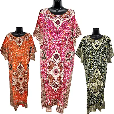 New Womens 100% COTTON Long Kaftan Dress Summer Dashiki African Print One Size  • £14.99