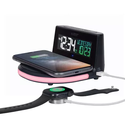 La Crosse Technology Wireless Charging Alarm LCD Clock | Glowing Lighted Base • $24