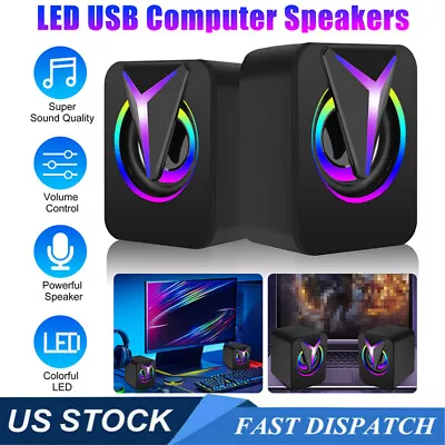Computer Speakers 3.5mm RGB LED Mini USB Wired Stereo Bass  For Desktop Laptop • $12.25