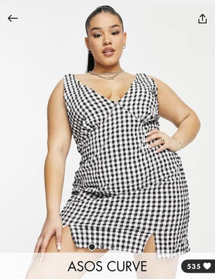 $25 • Buy ASOS Curve - V Neck Mini Slip Dress - Gingham - AU 18