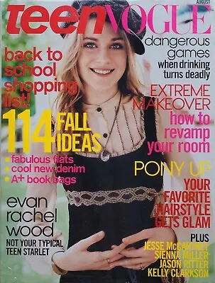 $13 • Buy EVAN RACHEL WOOD Aug. 2005 TEEN VOGUE Magazine SIENNA MILLER KELLY CLARKSON /NEW