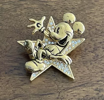 Vintage Signed Napier Disney Mickey On Star Brooch Pin Gold Tone Rhinestones • $29.99