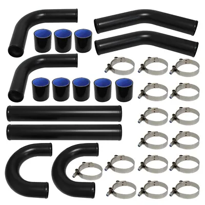 Universal 2.5  63mm Turbo Boost Intercooler Pipe Kit 8 PCS Aluminum Piping Black • $296.78