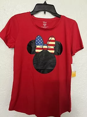 NWT Disney Minnie Mouse Ears Bow T Shirt USA American Flag Red 4th Of July XS • $9.95