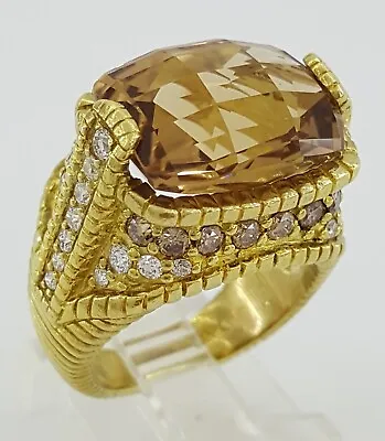 Judith Ripka Citrine & Diamond Statement Cocktail Ring 18k Yellow Gold 1.3 Ctw • $2195