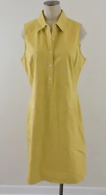 J MCLAUGHLIN Sz 12 Yellow Cotton Sleeveless Collared Button Front Pocket Dress • $28.79