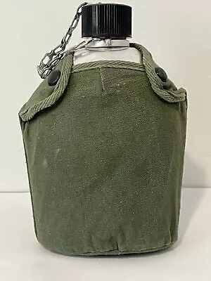 Vintage US Military Army Metal Aluminum Canteen & Green Cover ~ Made In Korea • $13.99