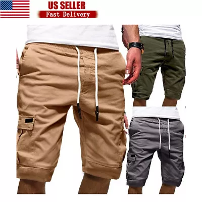 Mens Cargo Shorts Pants Casual Chino Fashion Summer 6-Pockets Beach Trousers • $15.19