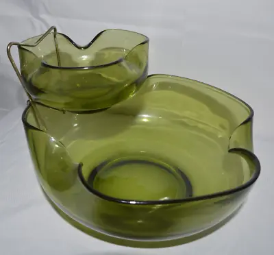 Vintage Anchor Hocking Avocado Green Chip And Dip Set • $24.99