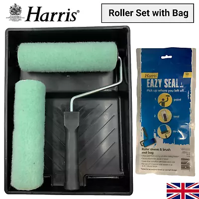 Harris Paint Roller Tray Set 2x Sleeves Rollers Storage Brush Bag DIY Painting • £1.99