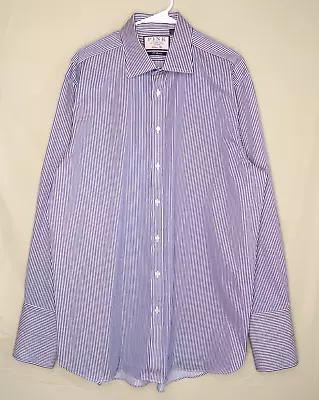 Thomas Pink Shirt Mens 17.5 35.5 Blue Stripes Sterling Classic Fit French Cuff • $24.85