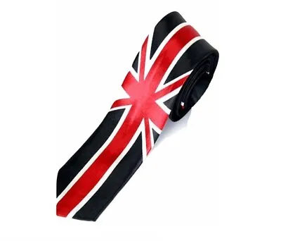 Navy Union Jack British Flag Printed Skinny Tie Fancy Dress Hand Made • £3.99