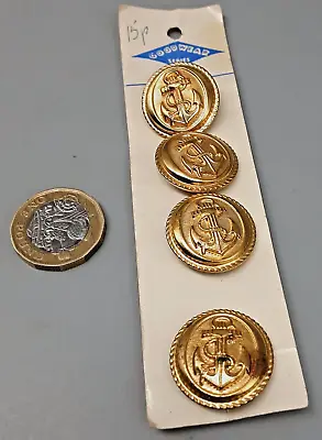 4 Vintage Royal Navy Military Style Gold-Tone Metal Round  Buttons - 2.3cm • £4.50