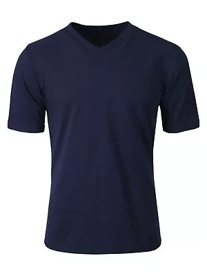 $14.99 • Buy Mens V NECK T Shirts HEAVY Short Sleeve Sports Blank 5XL Solid Color Cotton Tee