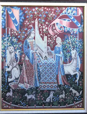 Needlepoint Margot De Paris Lady & The Unicorn Framed Tapestry Sense Of Hearing • $180