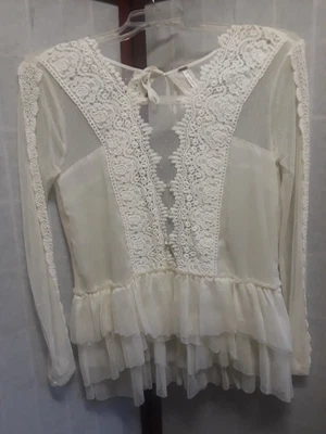 £8.18 • Buy Women's  Babydoll Top CREAM  Sheer Polyester Chiffon W/Backout