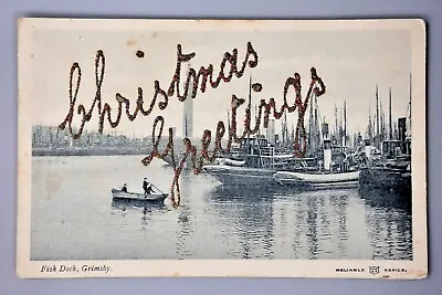 £5.99 • Buy R&L Postcard: Grimsby, Fish Dock, Shipping Interest, Christmas Glitter Lettering