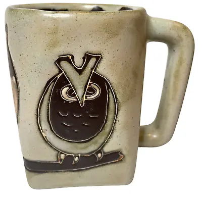 Vintage Mara Mexico Large OWL Coffee Mug Square Bottom Stoneware Art Pottery • $29