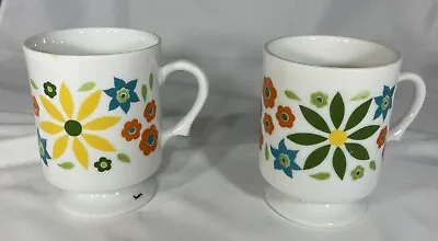 Vintage Retro Mod Flower Pedestal Mugs Set Of 2 Japan Coffee Cup MCM • $19