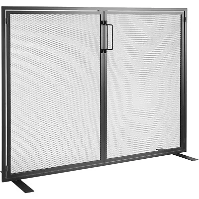 VEVOR 38.98 X30.7  Fireplace Screen 1-Panel Iron Mesh Spark Guard Modern Black • $79.99