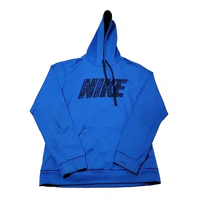 Nike Therma-Fit Hoodie Sweatshirt Mens Size Medium Blue Black Logo Polyester  • $29.95