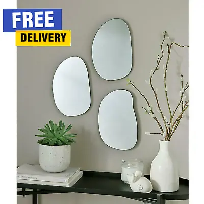 £24.89 • Buy Set Of 3 Pebble Shaped Glass Wall Mirror Home Room Decor