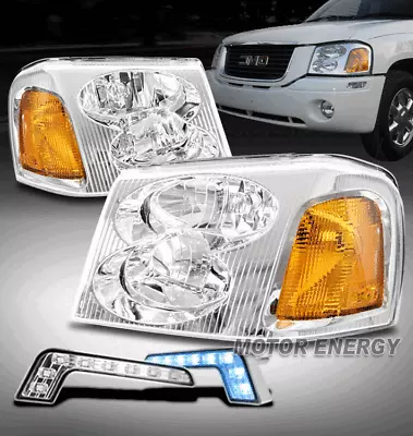 For 02-09 Gmc Envoy Xl Xuv Chrome Headlights Headlamp Lamp W/blue Led Drl Signal • $141.95