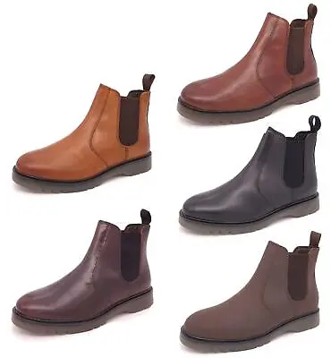 Mens Leather Chelsea Boots Pull On Frank James Naseby Dealer Brown Black • £39.99