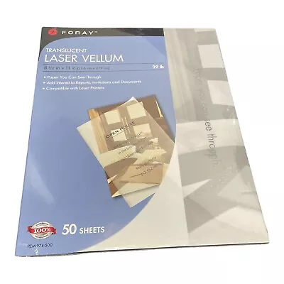 TRANSLUCENT INKJET & LASER VELLUM 50 SHEETS 8.5  X 11  FORAY 29 LB. ~ NEW SEALED • $10